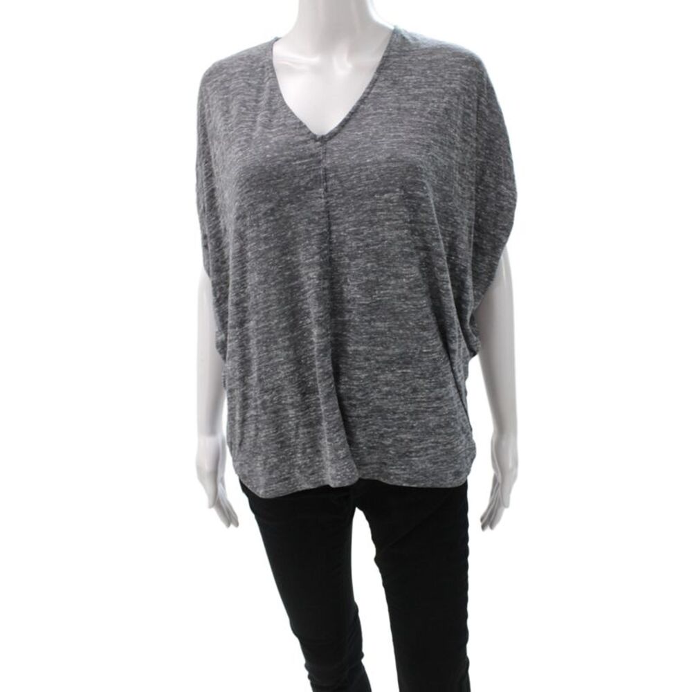Club Monaco Women Jersey V-Neck Cotton T-Shirt Gray Short Sleeve Size XS